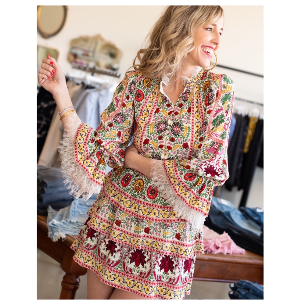 ALICE + OLIVIA Lawson Mock Neck Floral Mini Dress - Picture 9 of 13